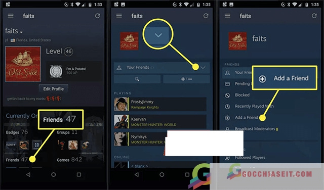 Cách thêm bạn bè trên steam bằng app moblie  