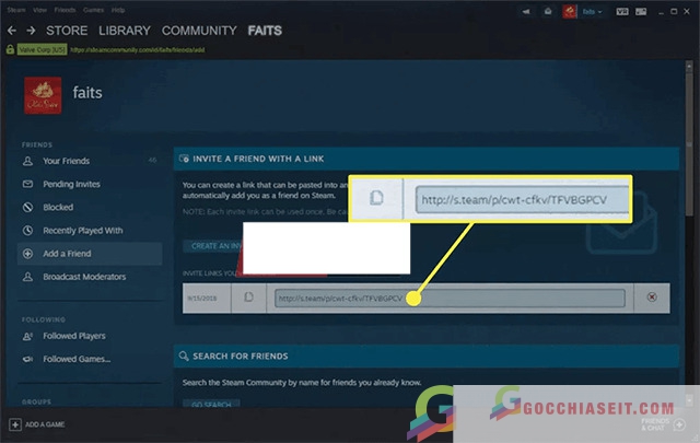 cách gửi link kết bạn cho bạn bè trên steam 