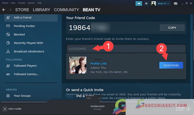 Cách kết bạn trên Steam