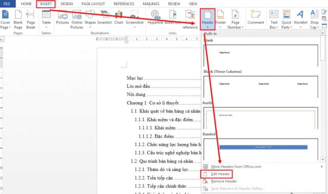 Cách tùy chỉnh của header and footer trong Word