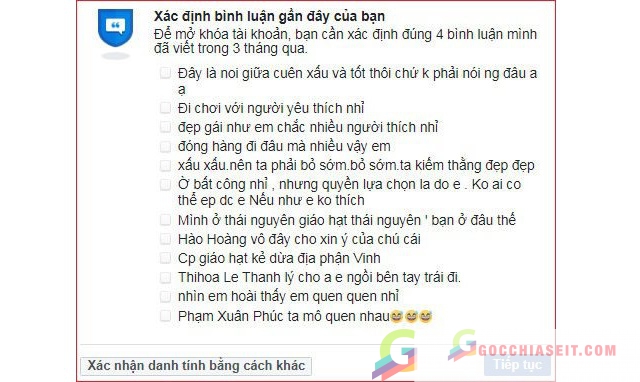 Mở khóa bằng cách xác minh bình luận gần nhất