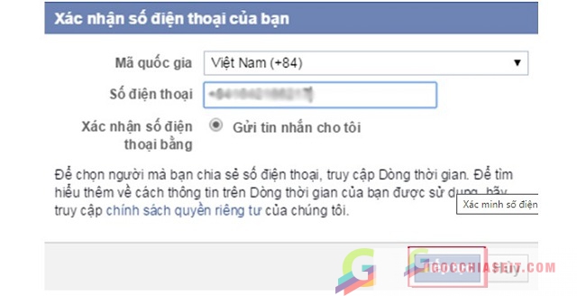 Mở khóa checkpoint bằng cách nhận mã code từ số điện thoại 1