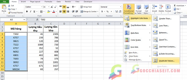 tìm giá trị trùng nhau trong excel 3