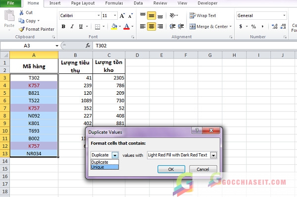 tìm giá trị trùng nhau trong excel 4