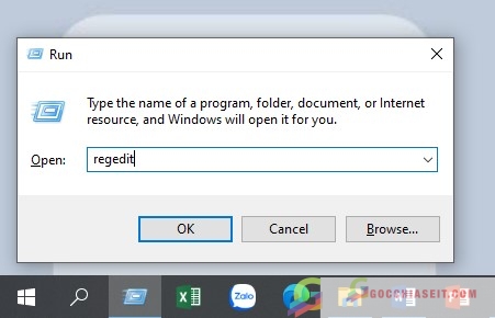 Mở hộp thoại Run, nhập nội dung “regidit”