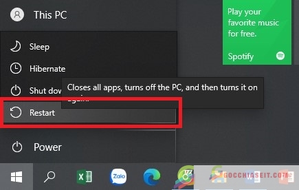 Bấm Restart để khởi động lại máy