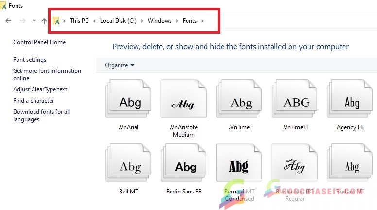 Truy cập theo đường dẫn C:\Windows\Fonts