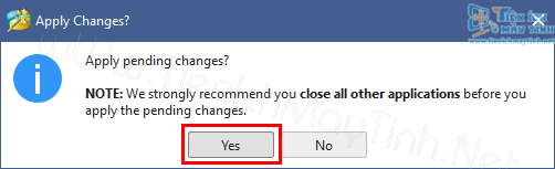 Chọn –> Yes để xác nhận